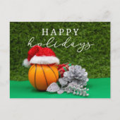 選手のためのボールとバスケットボールの幸せな休日 シーズンポストカード (正面)