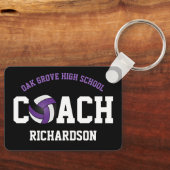 選手の名前を持つバレーボールのコーチ – 紫 キーホルダー (正面)