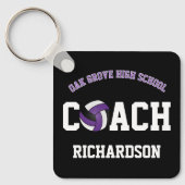 選手の名前を持つバレーボールのコーチ – 紫 キーホルダー (正面)