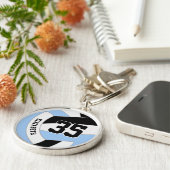 選手の名前ジャージー番号ブルーブラックバレーボール キーホルダー (側面)