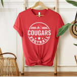 選手カスタム名番号が赤のサッカーチーム トライブレンドＴシャツ<br><div class="desc">赤いカスタムデザインに表示されているサッカーのTシャツのフロントとバックのTシャツは、サッカーのヘルメット、スターとストライプスタイリッシュを持つラウンドのロゴを備えている。プレイヤーのサッカーチーム名、ジャージー番号、姓でパーソナライズする。背中にサッカーのアクセントが付いている。</div>
