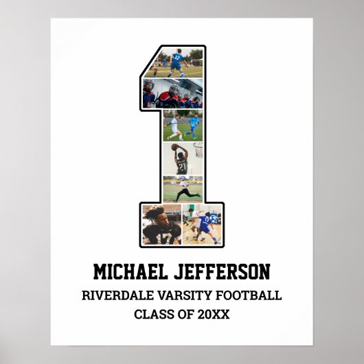 選手ナンバー1シニアスポーツチーム写真コラージュ ポスター (正面)