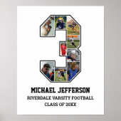 選手ナンバー3シニアスポーツチーム写真コラージュ ポスター (正面)