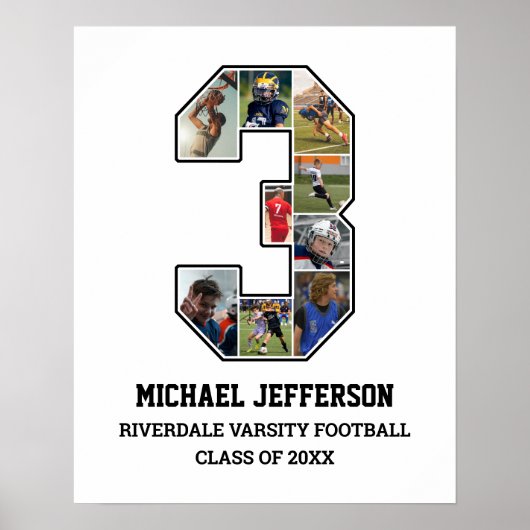 選手ナンバー3シニアスポーツチーム写真コラージュ ポスター (正面)