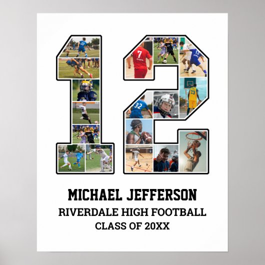 選手番号12シニアスポーツチーム写真コラージュ ポスター (正面)