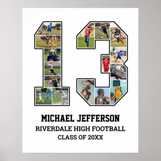 選手番号13シニアスポーツチーム写真コラージュ ポスター (正面)