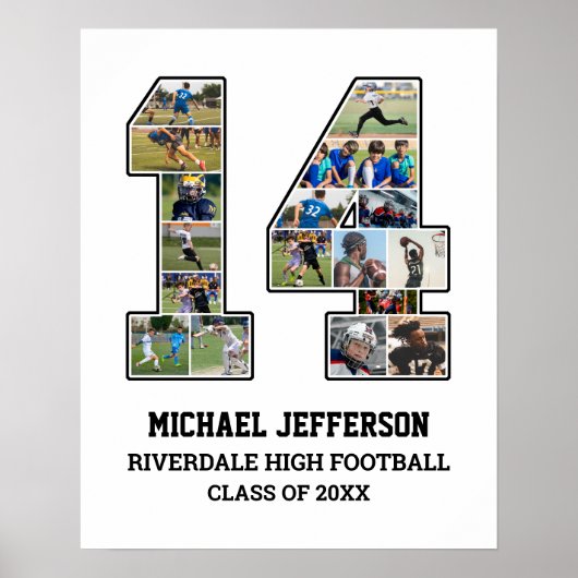 選手番号14シニアスポーツチーム写真コラージュ ポスター (正面)