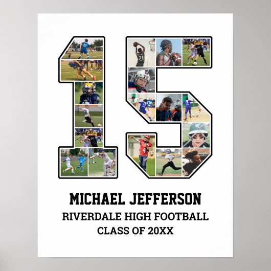 選手番号15シニアスポーツチーム写真コラージュ ポスター (正面)