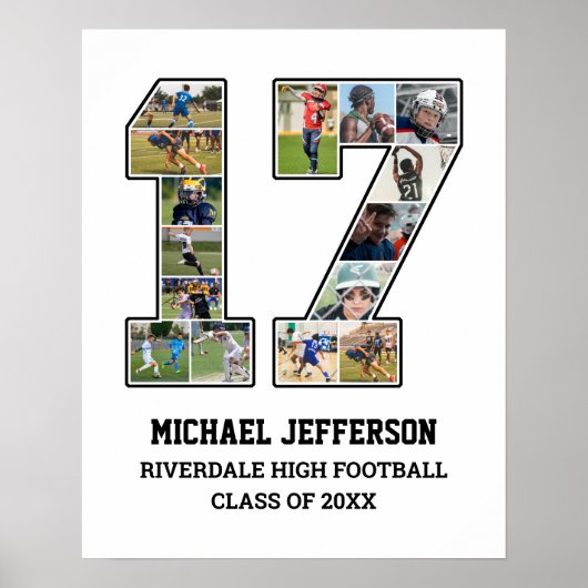 選手番号17シニアスポーツチーム写真コラージュ ポスター (正面)
