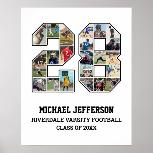 選手番号28シニアスポーツチーム写真コラージュ ポスター (正面)