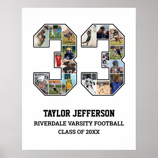 選手番号33シニアスポーツチーム写真コラージュ ポスター (正面)
