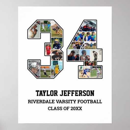 選手番号34シニアスポーツチーム写真コラージュ ポスター (正面)