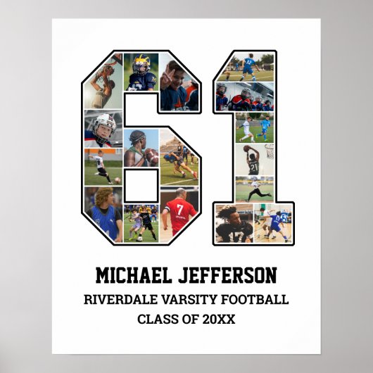 選手番号61シニアスポーツチーム写真コラージュ ポスター (正面)