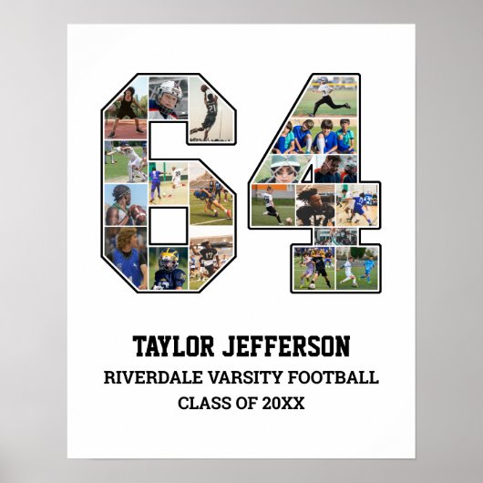 選手番号64シニアスポーツチーム写真コラージュ ポスター (正面)