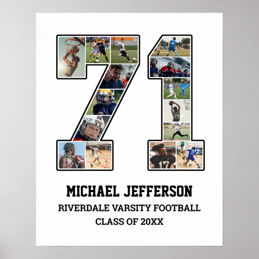 選手番号71シニアスポーツチーム写真コラージュ ポスター (正面)