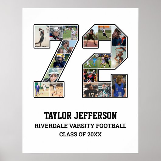 選手番号72シニアスポーツチーム写真コラージュ ポスター (正面)