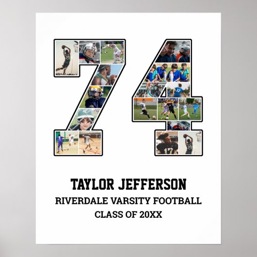 選手番号74シニアスポーツチーム写真コラージュ ポスター (正面)