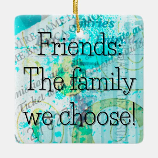 選択された家族ミックスメディアスクエアギフトラベル/ セラミックオーナメント (正面)