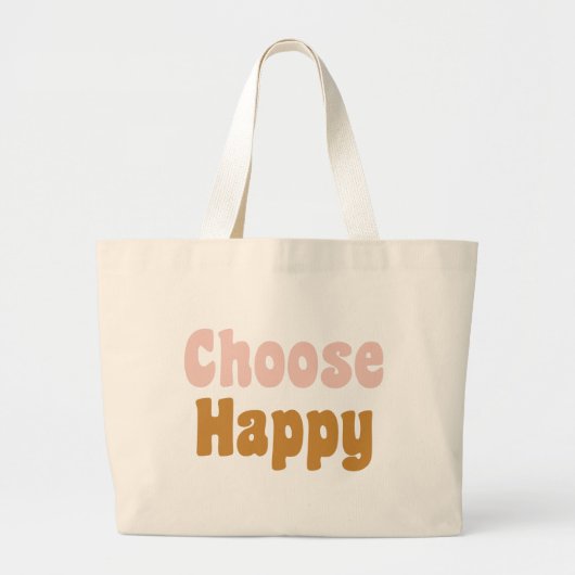 選択ハッピー感動的引用文レトロタイポグラフィ ラージトートバッグ (正面)