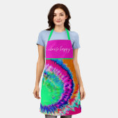 選択ハッピー絞り染めオールオーバープリントエプロン エプロン (着用した状態)