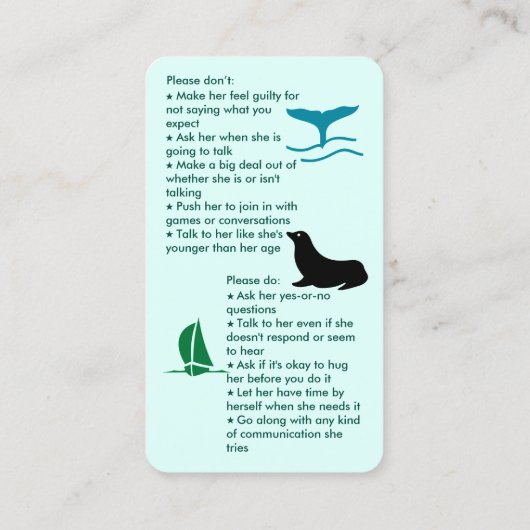 選択的な無言の女の子が集まる 名刺 (裏面)