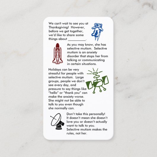 選択的ムティズムが女の子の名刺を集める 名刺 (正面)