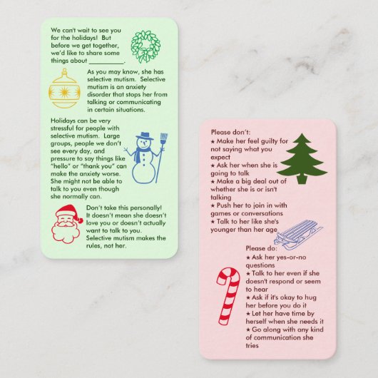 選択的無言クリスマスガール名刺 名刺 (正面/裏面)