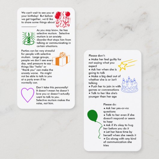 選択的無言誕生日ボーイ名刺 名刺 (正面/裏面)