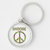 選択Peace -レトロ花Peace Sign キーホルダー (正面)