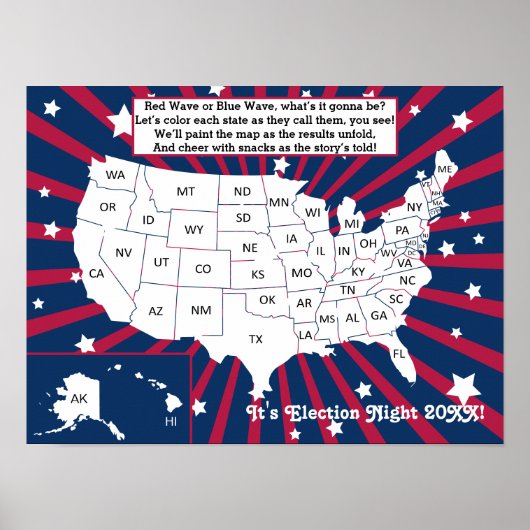 選挙夜パーティー2024インタラクティブカラーリングマップ ポスター (正面)