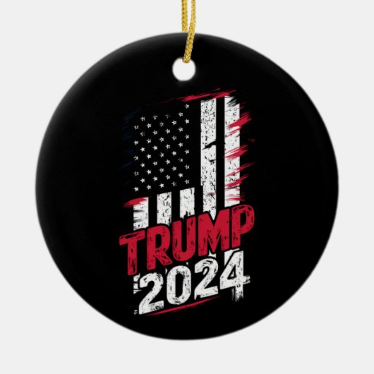 選挙 TRUMP 2024 アメリカ 古典的フラグ セラミックオーナメント (正面)