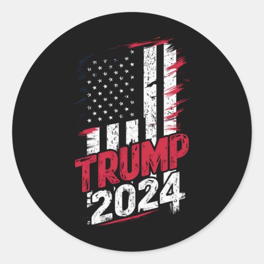 選挙 TRUMP 2024 アメリカ 古典的フラグ ラウンドシール (正面)