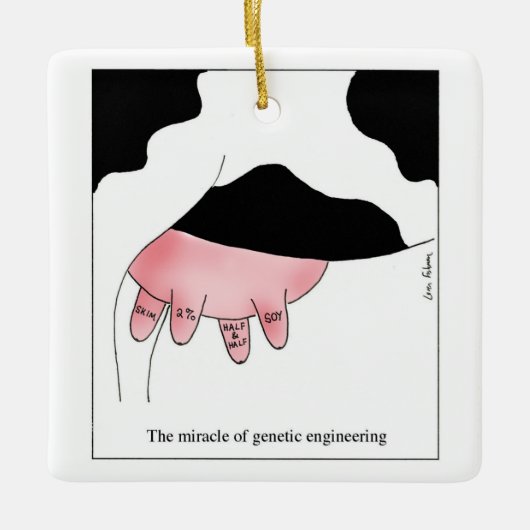 遺伝のエンジニアリング牛GMO乳房の漫画 セラミックオーナメント (正面)