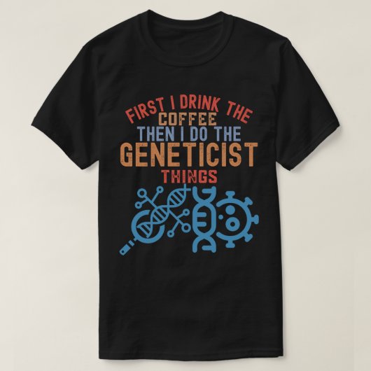 遺伝学、主要な遺伝学者 Tシャツ (デザイン正面)