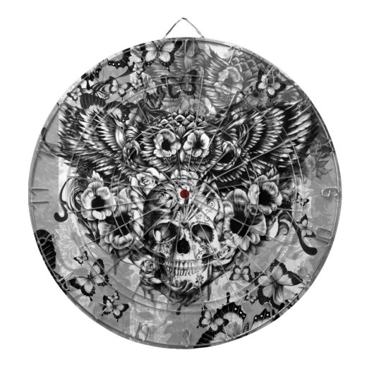 遺失物取扱所、砂糖のスカルを搭載する花のフクロウ ダーツボード (正面)