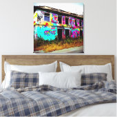 遺棄された家とグラフィティカラフル キャンバスプリント (インサイチュ (寝室))