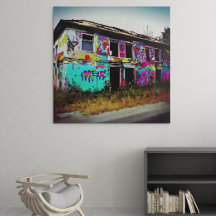 遺棄された家とグラフィティカラフル