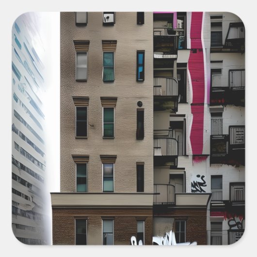 遺棄された都市建物とグラフィティ スクエアシール (正面)