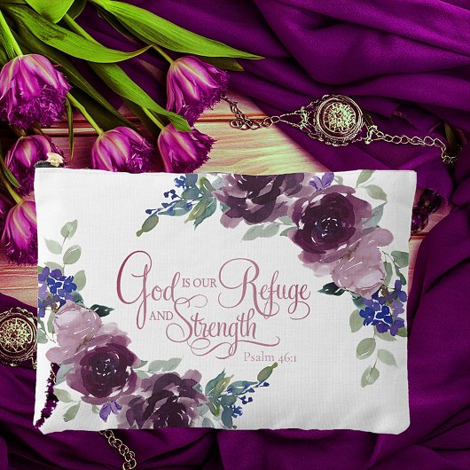 避難所と強さの紫のフローラ アクセサリーポーチ