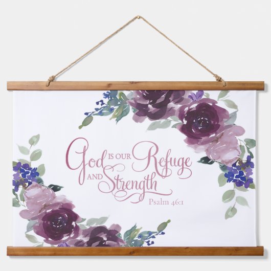 避難所と強さの紫のフローラ 吊り下げ型タペストリー (正面)