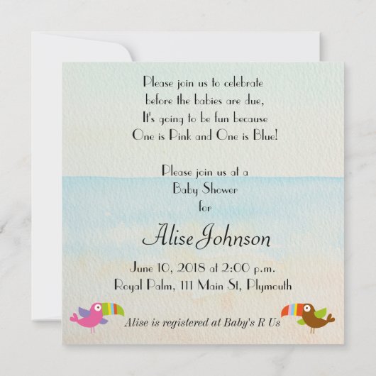 避難所はベビーシャワーの招待状を結び付けます 招待状 (裏面)