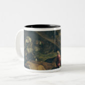 避難所(キャンバスの油)に入っている動物 ツートーンマグカップ (正面左)