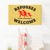 避難者の歓迎はあなたの家族を持って来ます 横断幕 (インサイチュ)