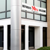 避難者の歓迎はあなたの家族を持って来ます 横断幕 (ビルの外側)