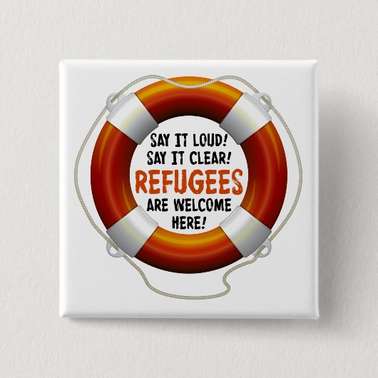 避難者は正方形ボタンを歓迎します 缶バッジ (正面)