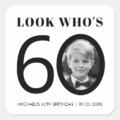 還暦おめでとう モノクロ子供写真 60歳の誕生日 スクエアシール (正面)