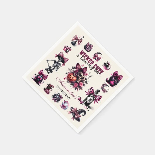邪悪なかわいい&ターニングワンガールハロウィーン誕生日 スタンダードカクテルナプキン (角)