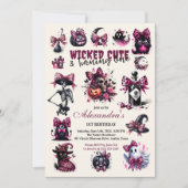 邪悪なかわいい&ターニングワンガールハロウィーン誕生日 招待状 (正面)