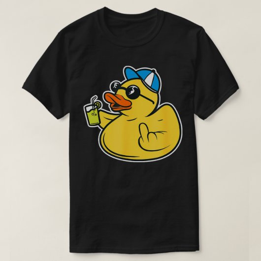 邪悪なアヒル中指の生意気なゴムアヒル Tシャツ (デザイン正面)