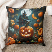 邪悪なオレンジ色のカボチャ クッション (ブランケット)